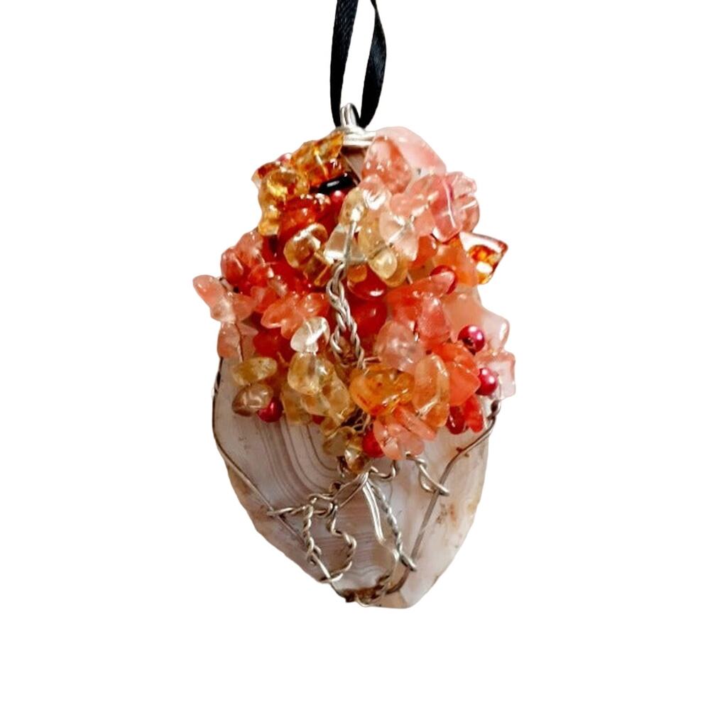 Handmade Wire Art Agate Beaded Tree of Life Suncatcher